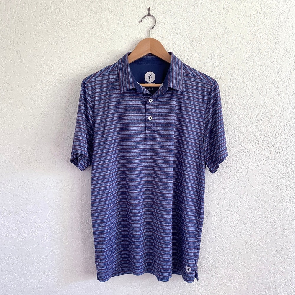 Toes On the Nose Clubhouse Polo Blue Red Stripe Golf Performance Stretch Medium